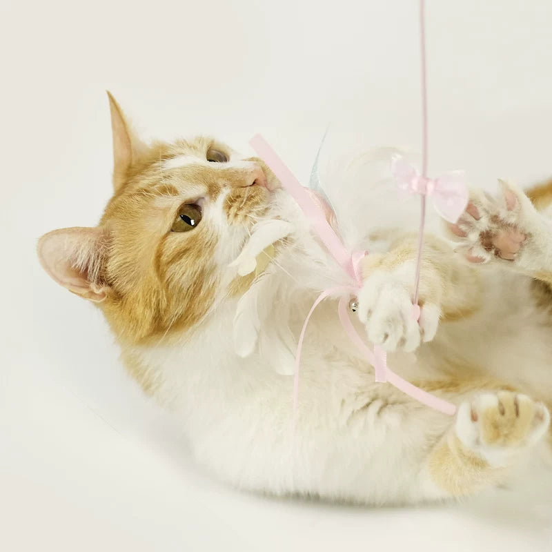 Fairy Feather Cat Wand Toy | Bell & Elastic String Bird Teaser with Extended Steel Wire